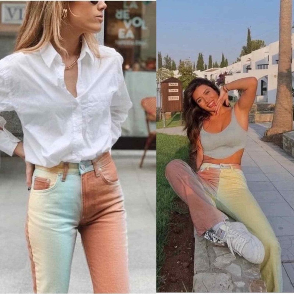 Zara Printed Straight Leg Jeans